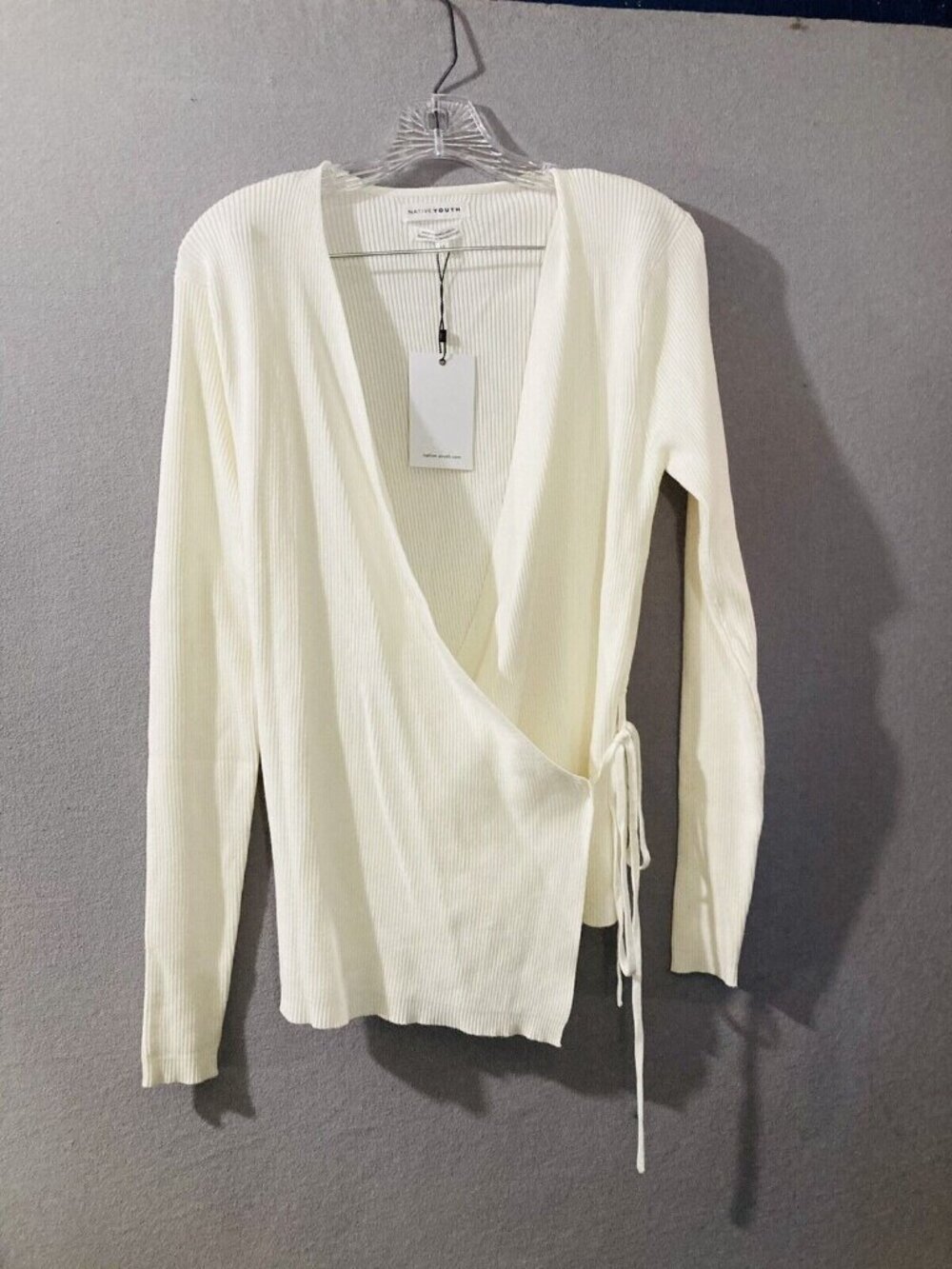 Native Youth Wrap Sweater Long Sleeve White Size 18 Ballet Core Cozy - Picture 2 of 4